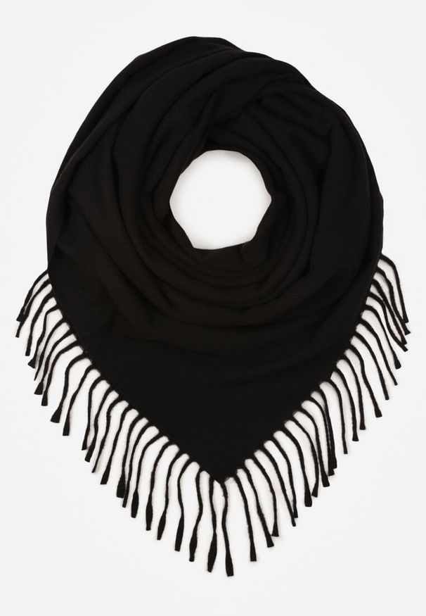 Born2be - Czarny Gładki Szalik z Frędzlami Vetiela. Okazja: na co dzień. Kolor: czarny. Materiał: jeans. Wzór: gładki. Sezon: jesień, zima. Styl: casual, elegancki
