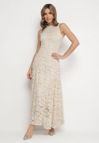 Born2be - Beżowa Koktajlowa Sukienka z Koronki Jolretia. Kolor: beżowy. Materiał: koronka. Wzór: koronka. Typ sukienki: ołówkowe. Styl: wizytowy #1