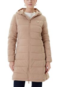 Guess - GUESS Brązowa długa damska kurtka New Aleta, Rozmiar S. Kolor: beżowy. Długość: długie #7