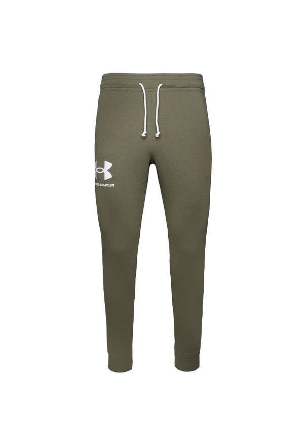 Spodnie sportowe męskie Under Armour Rival Terry Jogger. Kolor: zielony, biały, wielokolorowy. Materiał: bawełna. Sport: piłka nożna