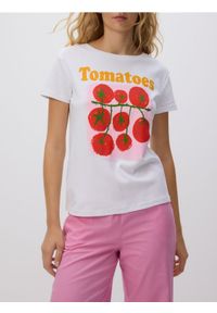 Reserved - T-shirt z nadrukiem - biały. Kolor: biały. Materiał: bawełna, dzianina. Wzór: nadruk
