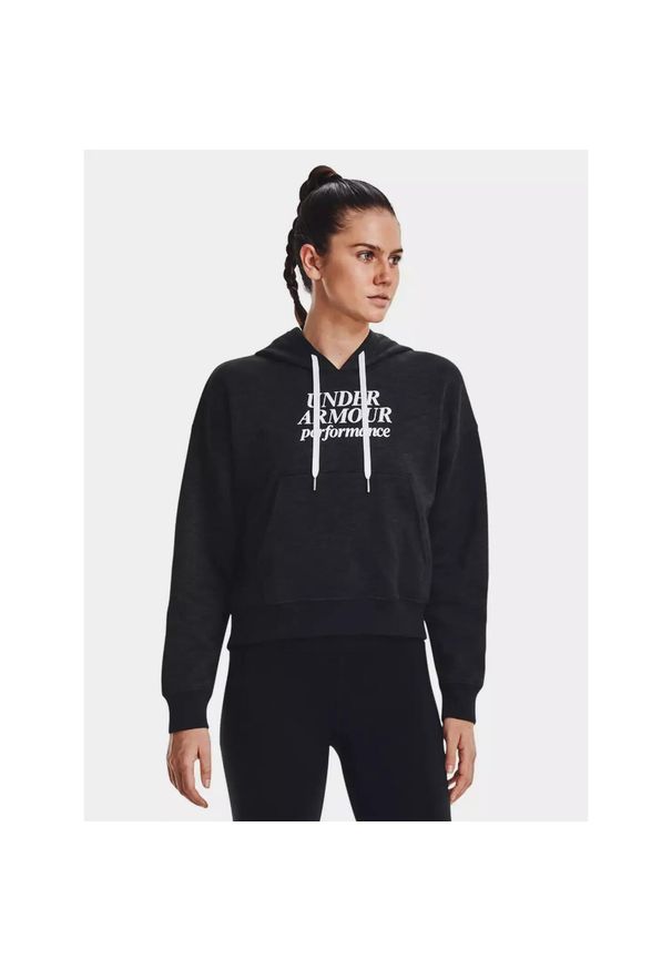 Bluza sportowa damska Under Armour Essential Script z kapturem. Typ kołnierza: kaptur. Kolor: czarny. Materiał: dzianina, materiał