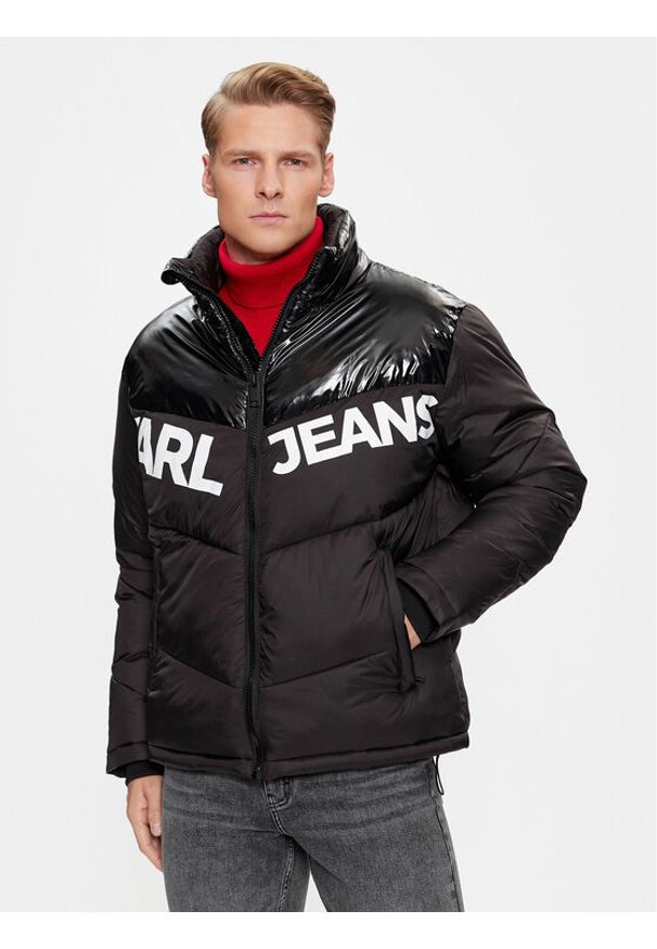 Karl Lagerfeld Jeans - KARL LAGERFELD Kurtka puchowa Klj Logo Puffer Jacket 236D1551 Czarny Regular Fit. Typ kołnierza: dekolt w karo. Kolor: czarny. Materiał: puch, syntetyk