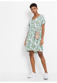 bonprix - Sukienka shirtowa z lejącej mieszanki wiskozy z elastanem. Typ kołnierza: dekolt w serek. Kolor: biały. Materiał: wiskoza, elastan. Długość: mini #3