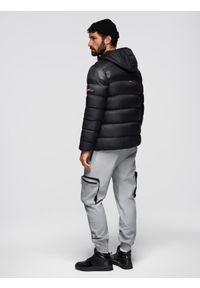 Ombre Clothing - Nowoczesna pikowana kurtka męska z łączonych materiałów – czarna V1 - Rozmiar: XL. Typ kołnierza: kołnierzyk stójkowy. Kolor: czarny. Materiał: materiał. Długość: długie #4
