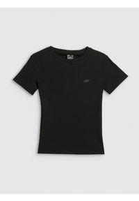 4f - 4F T-shirt slim prążkowany damski - czarny XS. Okazja: na co dzień. Kolor: czarny. Materiał: prążkowany. Styl: klasyczny, casual #1
