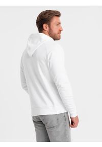 Ombre Clothing - Męska bluza z nadrukiem kangurka - biała V1 - Rozmiar: M. Typ kołnierza: kaptur. Kolor: biały. Materiał: poliester, bawełna. Wzór: nadruk