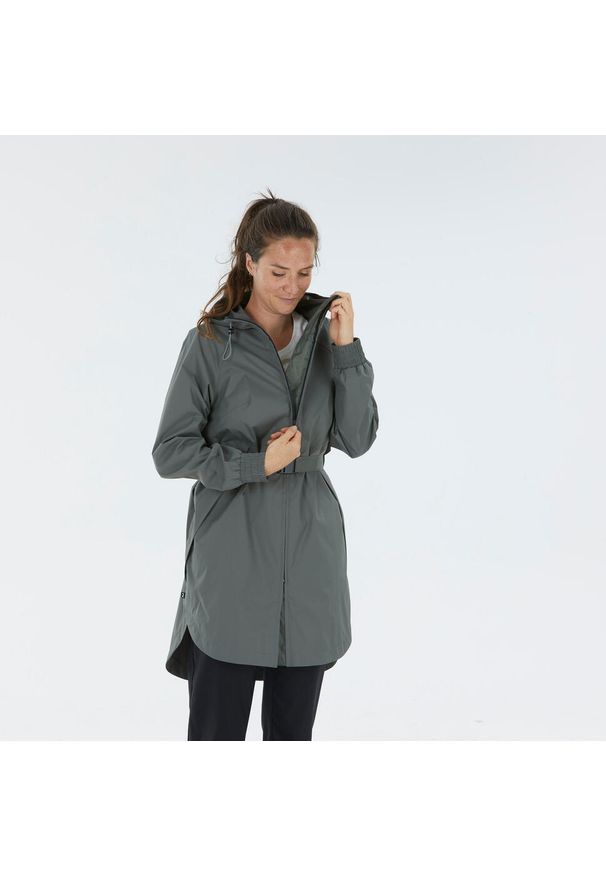 quechua - Kurtka turystyczna damska długa Quechua Raincut wodoodporna. Kolor: zielony, brązowy, wielokolorowy. Długość: długie. Sport: wspinaczka, turystyka piesza