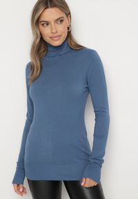 Born2be - Niebieski Golf Sweter z Wiskozą i Kaszmirem Zailaya. Okazja: na co dzień. Typ kołnierza: golf. Kolor: niebieski. Materiał: kaszmir, wiskoza. Styl: casual