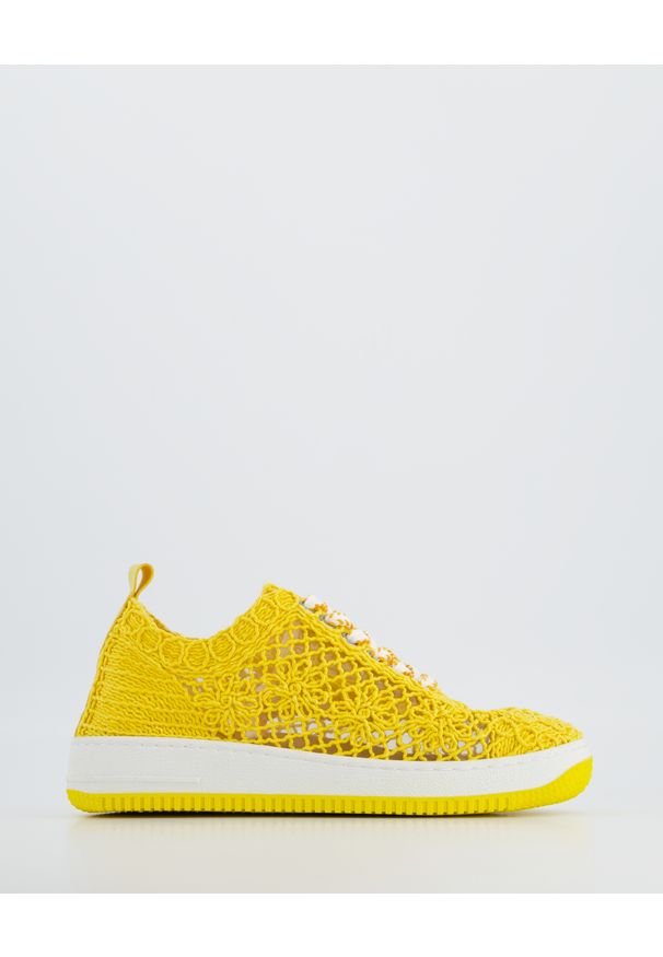 Venezia - ŻÓŁTE SNEAKERSY Z MATERIAŁU RMS-175S YELLOW. Kolor: żółty. Materiał: materiał. Obcas: na obcasie. Wysokość obcasa: średni