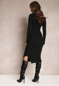 Renee - Czarna Dzianinowa Sukienka Midi z Długim Rękawem Rohesa. Kolor: czarny. Materiał: dzianina. Długość rękawa: długi rękaw. Długość: midi #3