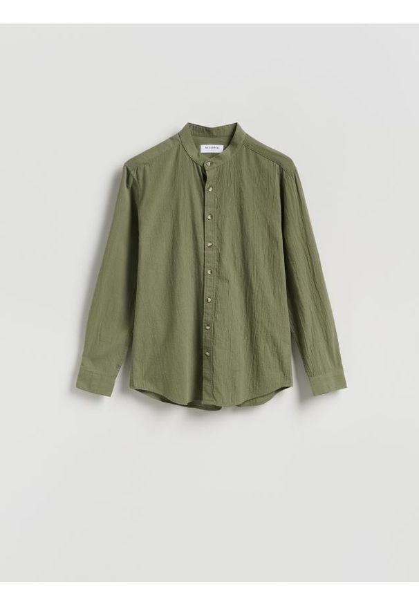 Reserved - Strukturalna koszula regular fit - zielony. Kolor: zielony. Materiał: bawełna, tkanina