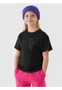 4f - T-shirt oversize z nadrukiem dziewczęcy - czarny. Okazja: na co dzień. Kolor: czarny. Materiał: bawełna, jersey, dzianina. Wzór: nadruk. Styl: sportowy, casual, klasyczny #2