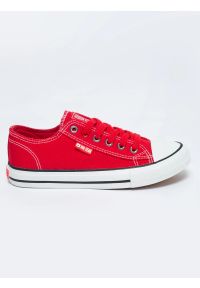 Big-Star - Trampki męskie niskie czerwone JJ174609 603. Kolor: czerwony. Materiał: skóra, jeans. Styl: klasyczny, sportowy