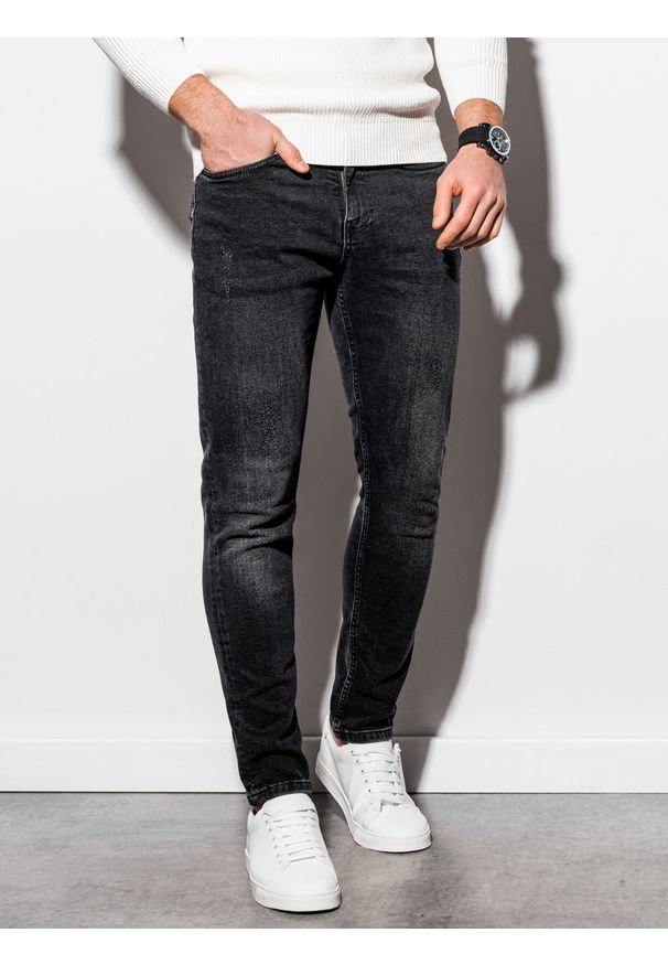 Ombre Clothing - Spodnie męskie jeansowe P940 - czarne - M. Kolor: czarny. Materiał: jeans. Styl: klasyczny