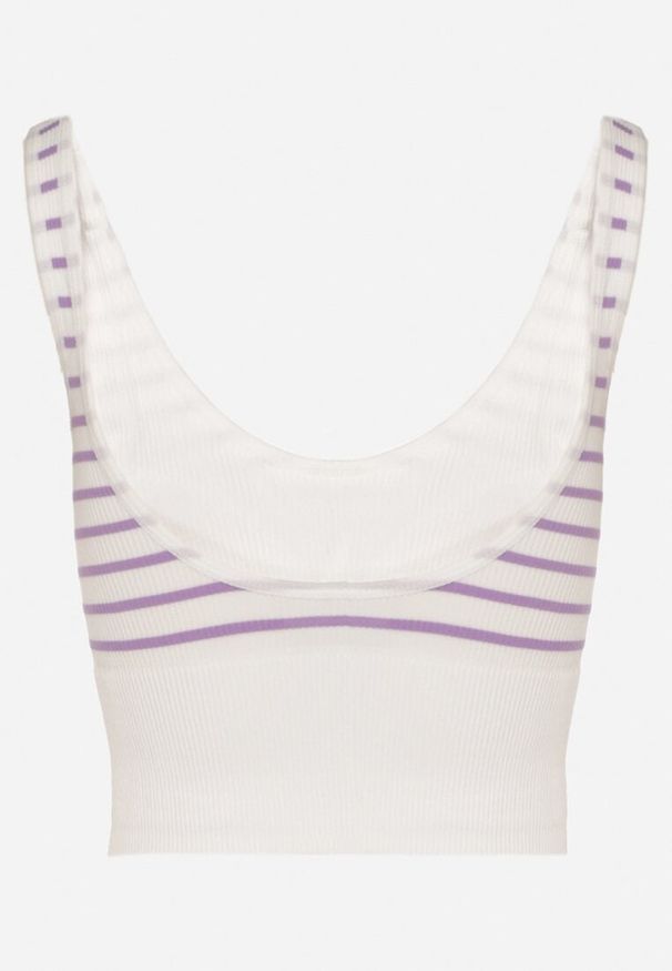 Born2be - Biało-Fioletowy Tank Top w Paski z Prążkowanej Tkaniny Sesillia. Okazja: na co dzień. Kolor: fioletowy. Materiał: tkanina, prążkowany. Wzór: paski. Styl: klasyczny, casual, elegancki