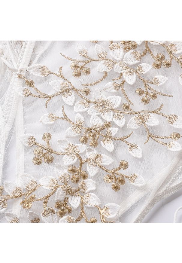 Intica - Body z haftem transparentne eleganckie Marice. Kolor: biały. Materiał: materiał. Wzór: haft