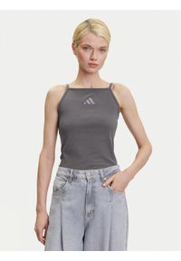 Adidas - adidas Top ALL SZN Rib JJ1223 Szary Slim Fit. Kolor: szary. Materiał: wiskoza, bawełna