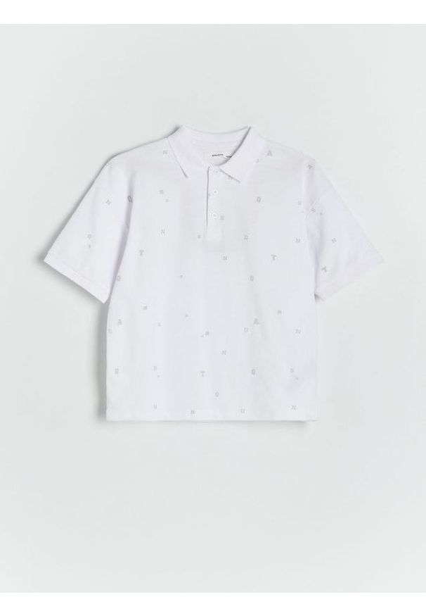 Reserved - T-shirt polo - biały. Typ kołnierza: polo. Kolor: biały. Materiał: bawełna, dzianina