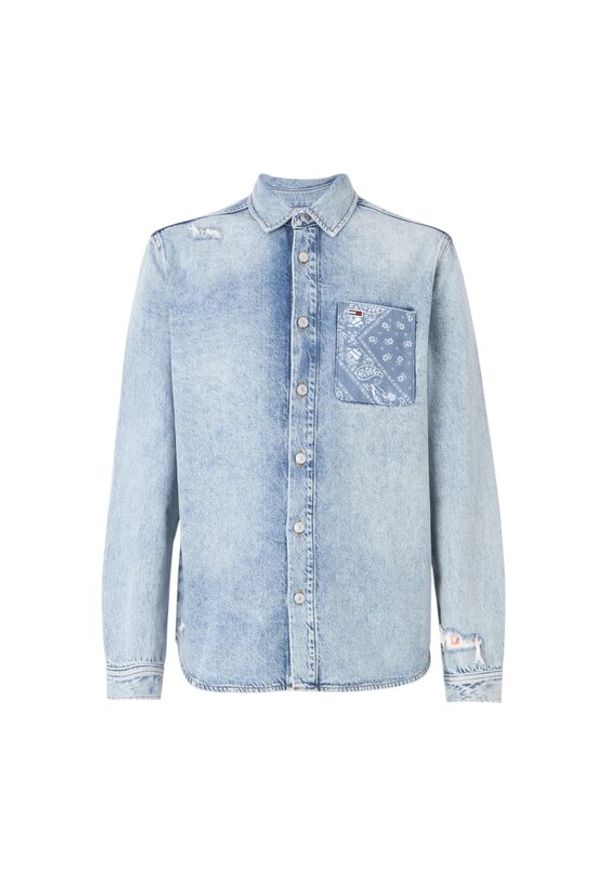 Tommy Jeans Koszula jeansowa DM0DM21362 Niebieski Regular Fit. Kolor: niebieski. Materiał: bawełna