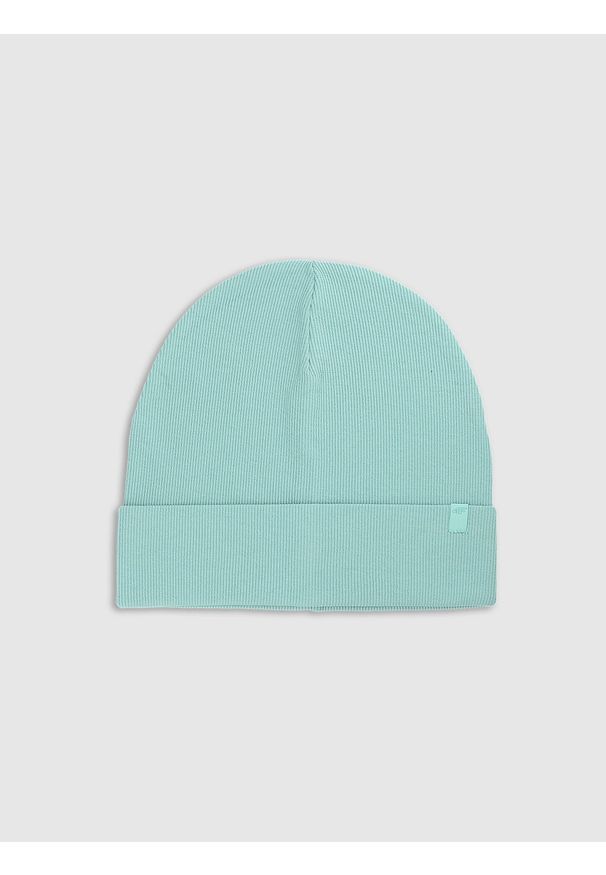 4f - Czapka beanie dziecięca - turkusowa. Kolor: turkusowy. Materiał: bawełna, dzianina, materiał. Sezon: wiosna. Styl: sportowy, casual, klasyczny