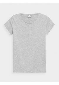 4f - T-shirt regular gładki damski. Kolor: szary. Materiał: bawełna, dzianina. Wzór: gładki