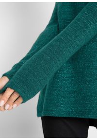 Sweter z lureksową nitką, długi rękaw bonprix głęboki zielony melanż. Kolor: zielony. Materiał: poliester, elastan, poliamid, materiał, akryl, włókno. Długość rękawa: długi rękaw. Długość: długie. Wzór: melanż #2
