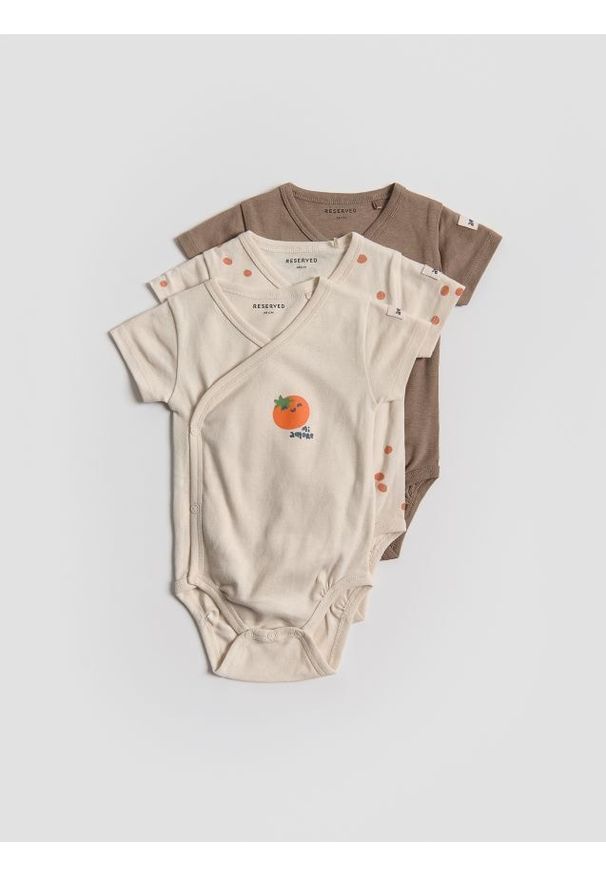 Reserved - Bawełniane body 3 pack - kremowy. Kolor: kremowy. Materiał: bawełna