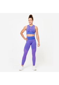 DOMYOS - Koszulka fitness damska Domyos crop top bez rękawów. Kolor: niebieski, różowy, wielokolorowy. Materiał: poliamid, elastan, materiał, poliester. Długość rękawa: bez rękawów. Sport: fitness