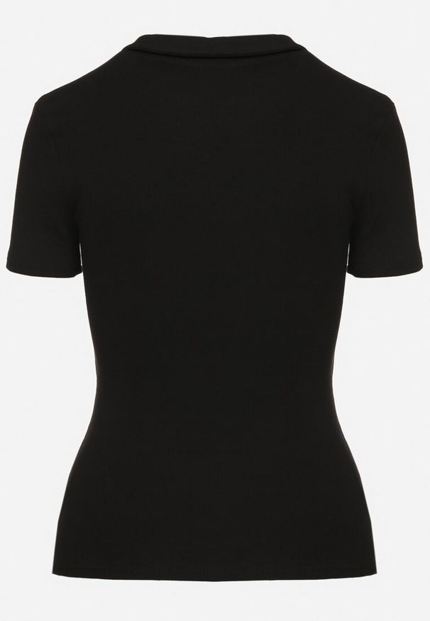 Born2be - Czarny Bawełniany T-shirt Prążkowany Typu Polo z Guzikami Avelavia. Okazja: na co dzień. Typ kołnierza: polo. Kolor: czarny. Materiał: bawełna, prążkowany. Styl: klasyczny, casual