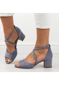 Niebieskie sandały damskie Sergio Leone Sk825 Obcas. Kolor: niebieski. Materiał: zamsz. Obcas: na obcasie. Wysokość obcasa: średni