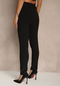 Renee - Czarne Dopasowane Spodnie High Waist z Gumką w Pasie Wedvira. Okazja: na co dzień. Stan: podwyższony. Kolor: czarny. Styl: casual, elegancki