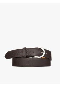 Ryłko - Ciemnobrązowy pasek damski ze srebrną klamrą. Kolor: brązowy. Materiał: skóra #1