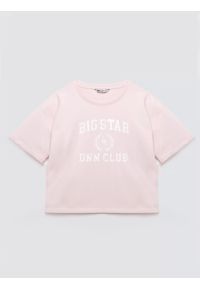 Big-Star - Koszulka dziewczęca z nadrukiem różowa Minka 600. Okazja: na co dzień, na uczelnię. Kolor: różowy. Materiał: dzianina, bawełna, skóra, jeans. Długość: krótkie. Wzór: nadruk. Styl: casual, klasyczny, młodzieżowy #5