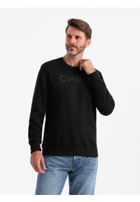 Ombre Clothing - Klasyczna dresowa męska bluza z napisem – czarna V4 - Rozmiar: S. Okazja: na co dzień. Kolor: czarny. Materiał: dresówka. Wzór: napisy. Styl: klasyczny