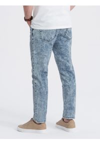 Ombre Clothing - Spodnie męskie jeansowe z przeszyciem na kolanach - niebieskie V1 OM-PADP-0109 - XXL. Kolor: niebieski. Materiał: jeans. Wzór: aplikacja