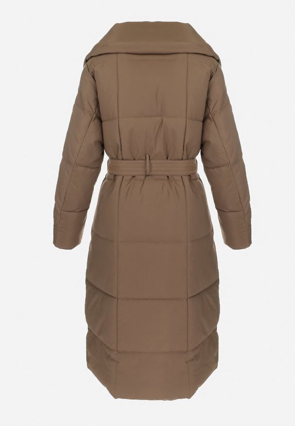 Born2be - Brązowa Kurtka Płaszcz za Kolano Pikowana Rodi. Okazja: do pracy. Kolor: brązowy. Materiał: tkanina. Sezon: zima, jesień. Styl: klasyczny