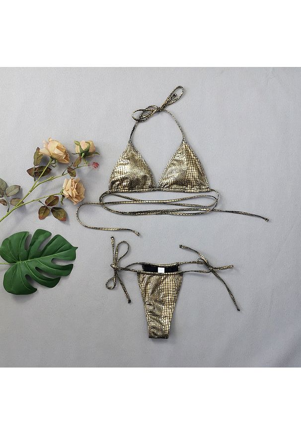 Intica - bikini z wzorem zwierzęcym odporne na chlor i słoną wodę Lenke. Kolor: złoty. Materiał: materiał. Wzór: motyw zwierzęcy