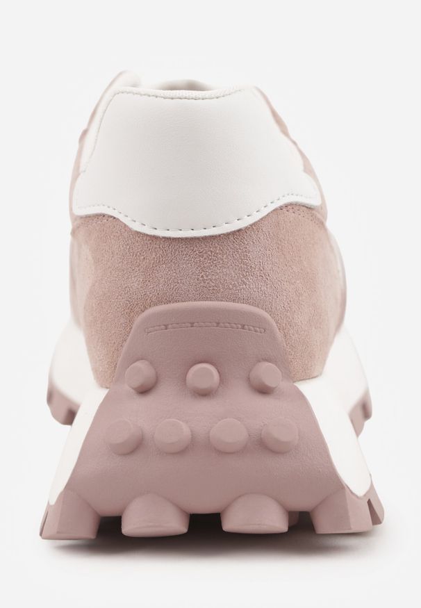 Born2be - Różowe Sneakersy z Zamszu Naturalnego z Perforacją na Grubej Podeszwie Cezarisse. Kolor: różowy. Materiał: zamsz