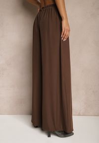 Renee - Brązowe Eleganckie Spodnie Palazzo z Szerokimi Nogawkami Adivisa. Stan: podwyższony. Kolor: brązowy. Styl: elegancki #5