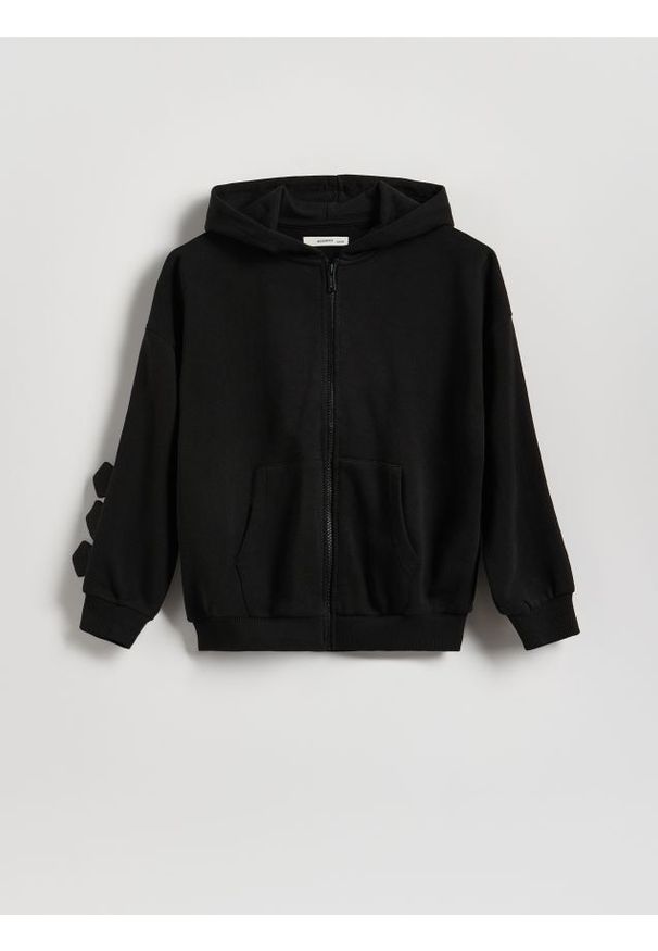 Reserved - Bluza oversize z kapturem - czarny. Typ kołnierza: kaptur. Kolor: czarny. Materiał: dzianina, bawełna