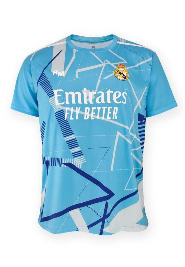 Real Madrid - Niesamowity, jasnoniebieski dziecięcy zestaw koszulek bramkarskich Realu Madryt. Kolor: wielokolorowy. Materiał: dresówka. Styl: sportowy