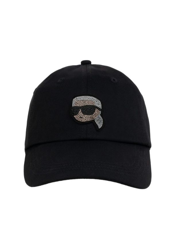 Karl Lagerfeld - KARL LAGERFELD Czarna damska czapka z daszkiem Ikon Rhinestones. Kolor: czarny. Materiał: bawełna. Wzór: aplikacja. Styl: klasyczny
