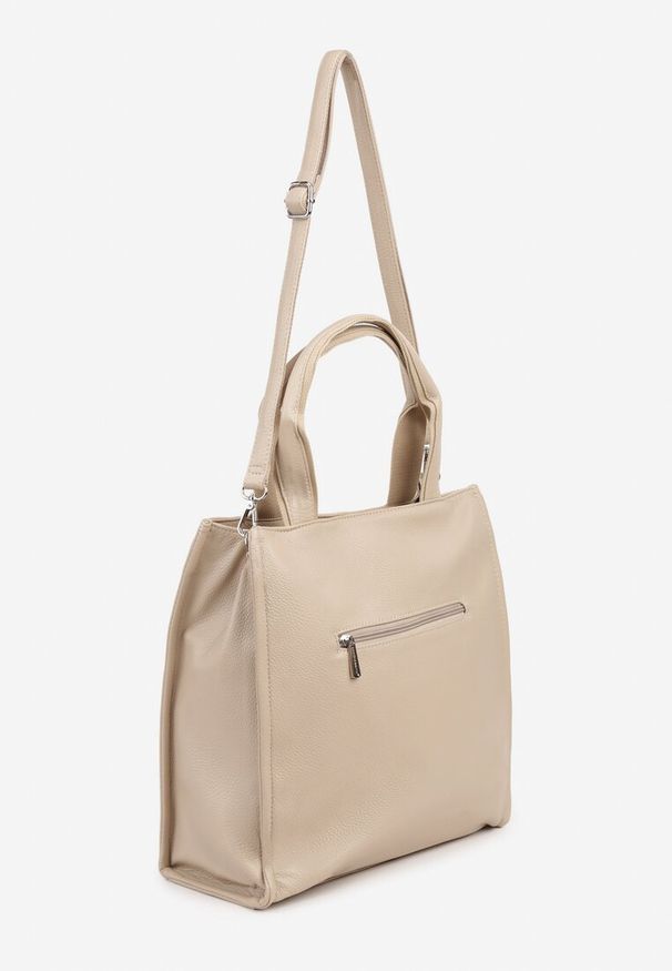 Born2be - Ciemnobeżowa Torebka Tote z Regulowanym Paskiem w Komplecie Soriale. Kolor: beżowy. Materiał: skórzane. Styl: klasyczny, elegancki, casual