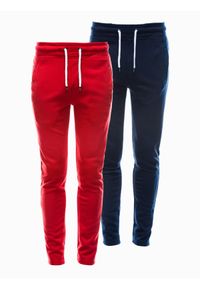 Ombre Clothing - Zestaw spodni męskich dresowych BASIC - 2 pak mix V4. Kolor: czerwony. Materiał: dresówka. Wzór: aplikacja, jednolity. Styl: klasyczny