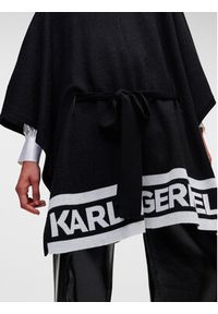 Karl Lagerfeld - KARL LAGERFELD Ponczo Logo 226W2010 Czarny Relaxed Fit. Typ kołnierza: dekolt w karo. Kolor: czarny. Materiał: syntetyk