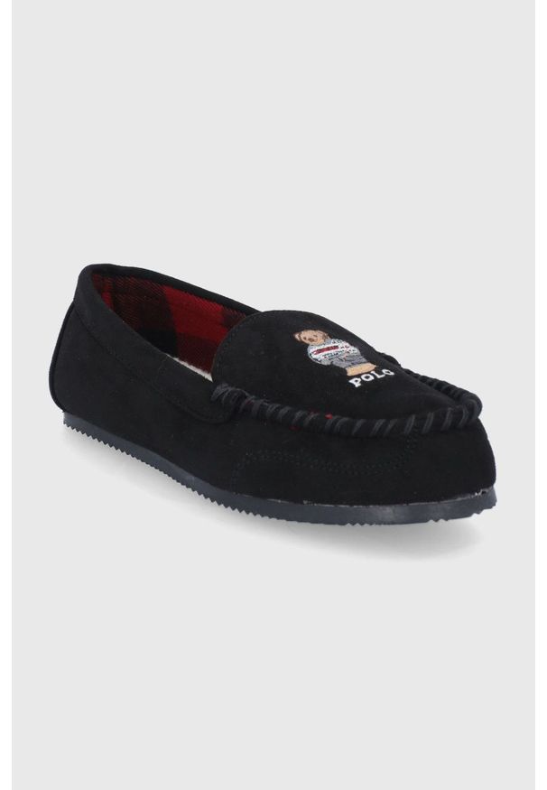 Polo Ralph Lauren - Kapcie. Nosek buta: okrągły. Kolor: czarny. Materiał: guma. Wzór: aplikacja
