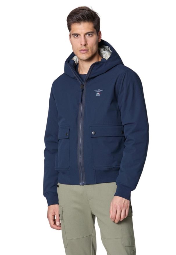 Aeronautica Militare - AERONAUTICA MILITARE Granatowa męska kurtka Hooded Jacket In Stretch Fabric, Rozmiar 50. Kolor: niebieski