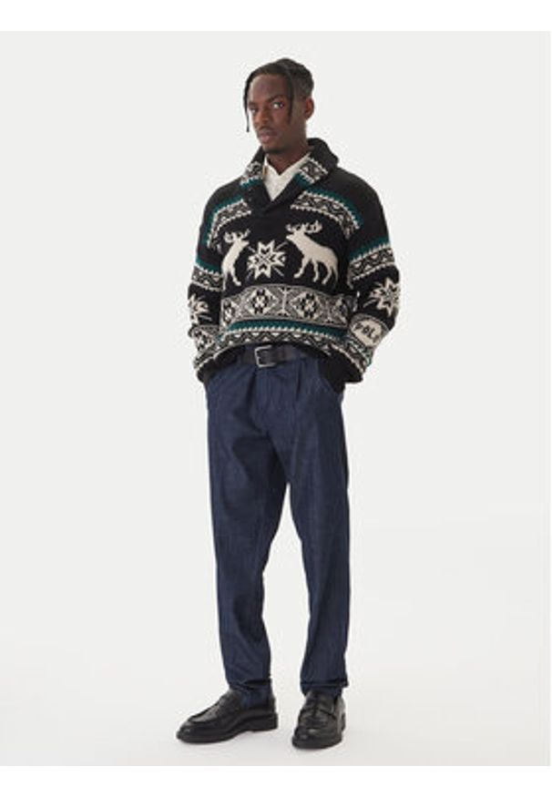 Polo Ralph Lauren Sweter 710982255001 Czarny Regular Fit. Typ kołnierza: polo. Kolor: czarny. Materiał: wełna