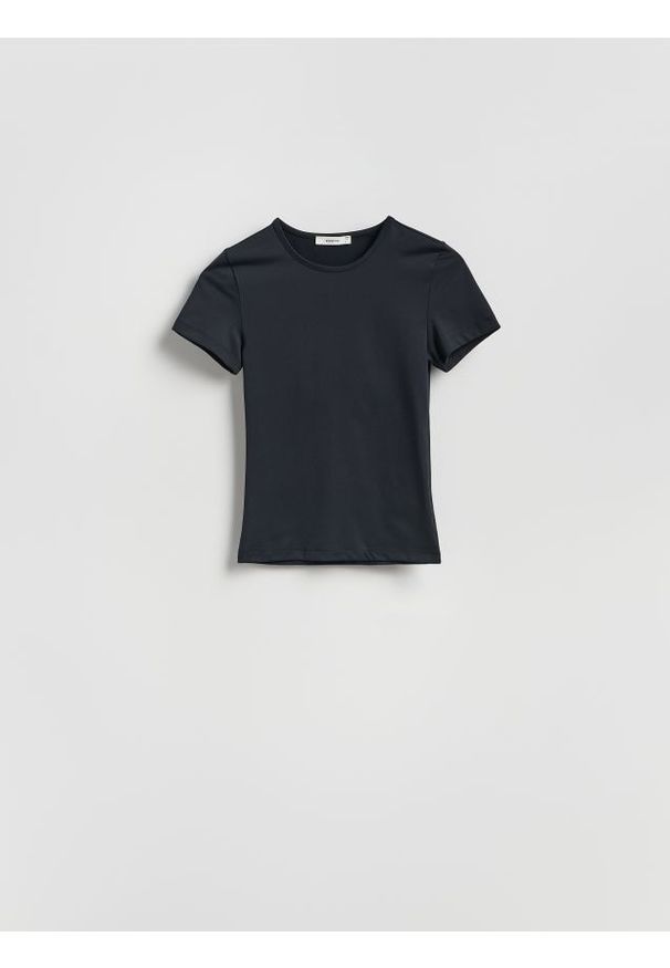 Reserved - Gładki t-shirt - czarny. Kolor: czarny. Materiał: dzianina. Wzór: gładki